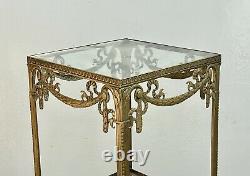 Antique Louis XVI French Table Pedestal Bronze Glass Art