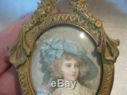 Antique Louis XVI French style ornate gilt brass or bronze picture frame
