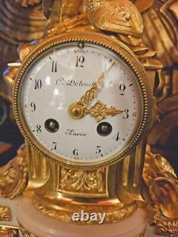 Antique Mantel Clock French Bronze Gilt and Marble Louis-constantin Detouche 19C