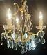 Antique Original French Louis Xv Crystal Chandelier Bronze Cameo Lamp Cage 3 Arm