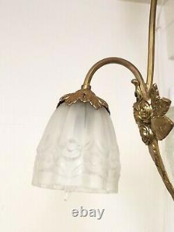 Antique Ormalou French Louis XVI 3 Arm Chandelier with Rose Petal Shades