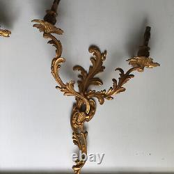 Antique Ornate French Louis XV Gold Gilt Metal/Bronze Candle/Light Wall Sconces