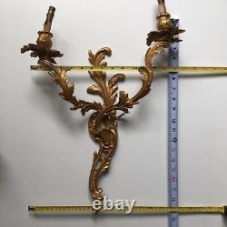Antique Ornate French Louis XV Gold Gilt Metal/Bronze Candle/Light Wall Sconces