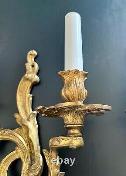 Antique Ornate French Louis XV Rococo Gold Gilt Bronze Candle/Light Wall Sconces