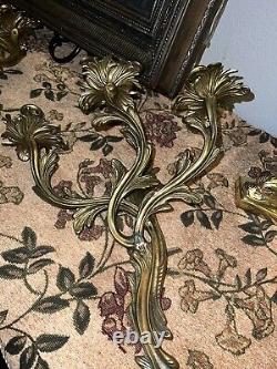 Antique Ornate French Louis XV Rococo Gold Gilt Bronze Candle/ Wall Sconces