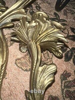 Antique Ornate French Louis XV Rococo Gold Gilt Bronze Candle/ Wall Sconces
