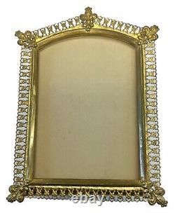 Antique Ornate Gilt Bronze Le Fleur De Lis French Ormolu Picture Frame Table Top