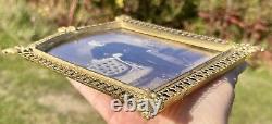 Antique Ornate Gilt Bronze Le Fleur De Lis French Ormolu Picture Frame Table Top