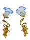 Antique Pair French Gilded Bronze Rococo Wall Light Sconce Louis Xv Rare Blue