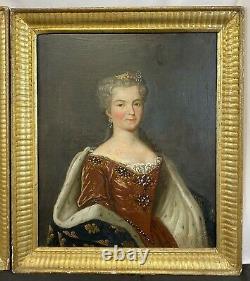 Antique Pair 18th C. French Portraits King Louis XV in Armor & Queen, Christies