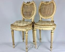 Antique Pair 19th French Chair Louis XV Carved Painted Gilded Stuhl Antik