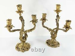 Antique Pair French Gilt Bronze Louis XV Style Rococo Candelabra Candlesticks