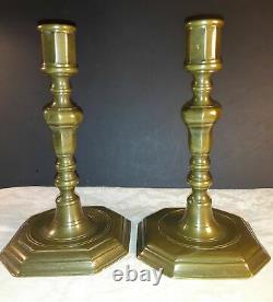 Antique Pair French Late 17th Century Style Louis XIV Bronze Candlesticks Circa