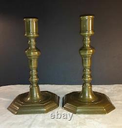 Antique Pair French Late 17th Century Style Louis XIV Bronze Candlesticks Circa