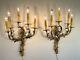 Antique Pair French Louis Xv Rococo Bronze Brass 5 Arm Sconces Wall Lamps