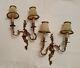 Antique Pair French Louis Xv Rococo Gilt Bronze 2 Arm Candle Sconces Wall Lamps