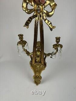 Antique Pair French Louis XVI Style Cherub Brass Scone Candel Holder Candelabra