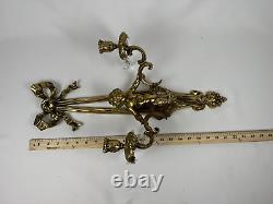 Antique Pair French Louis XVI Style Cherub Brass Scone Candel Holder Candelabra