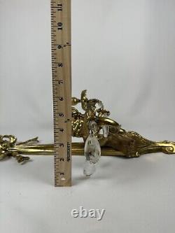 Antique Pair French Louis XVI Style Cherub Brass Scone Candel Holder Candelabra