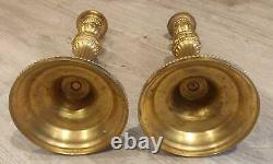 Antique Pair French Louis XVI Style Ormolu Candlesticks 1st Empire Early 19th C