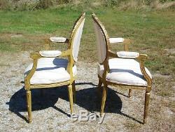 Antique Pair French Louis XVI style Rococo Gold Gilt Accent Arm Chairs