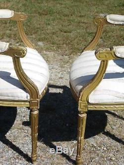 Antique Pair French Louis XVI style Rococo Gold Gilt Accent Arm Chairs