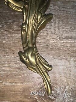 Antique Pair Louis XV Brass French Wall Sconces Sculpture Bronze 15 X 15ROCOCO