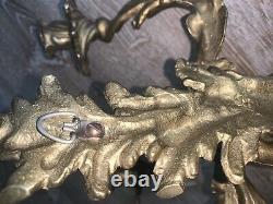 Antique Pair Louis XV Brass French Wall Sconces Sculpture Bronze 15 X 15ROCOCO