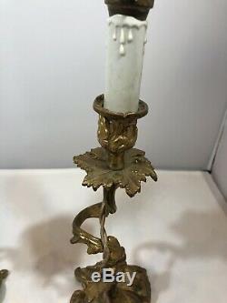 Antique Pair Of French Louis XV Style Candelabra Table Lamp