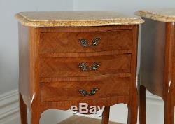 Antique Pair of French Louis Tulipwood Parquetry Serpentine Bedside Nightstands