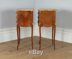 Antique Pair of French Louis Tulipwood Parquetry Serpentine Bedside Nightstands