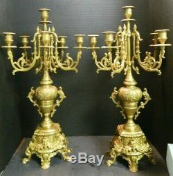 Antique Pair of French Louis XIV Empire Style 6 Arm Brass Candelabras Excellent