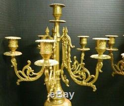 Antique Pair of French Louis XIV Empire Style 6 Arm Brass Candelabras Excellent