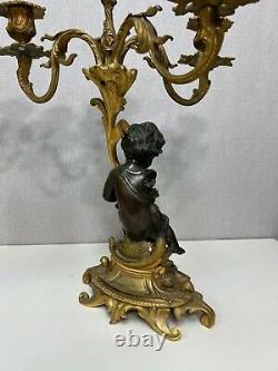 Antique Pair of French Louis XV Style Gilt Bronze Candelabra withCherubs Figurine