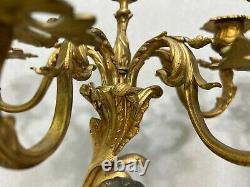 Antique Pair of French Louis XV Style Gilt Bronze Candelabra withCherubs Figurine