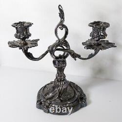 Antique Pair of French Louis XVI White Bronze Metal Candlestick Candelabras