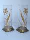 Antique Pr. Art Nouveau French Saint Louis Crystal Gilded Glass Vases Metal Base