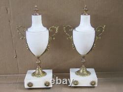 Antique Set French Louis 16 Clock garniture Vase Urns Bronze & Marble 19c