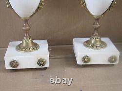 Antique Set French Louis 16 Clock garniture Vase Urns Bronze & Marble 19c