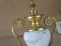 Antique Set French Louis 16 style Clock garniture Vase Urns Marble & Bronze 19c