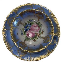 Antique Sevres Louis XV 1800's French blue floral gold raised Teacup & Saucer