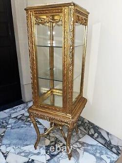 Antique Showcase French Style Louis XVI 900 IN Wood Leaf White Gold