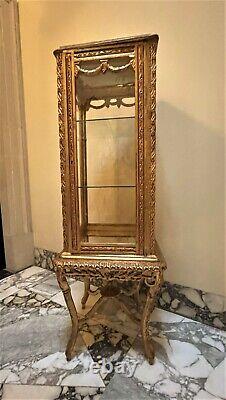 Antique Showcase French Style Louis XVI 900 IN Wood Leaf White Gold