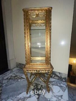 Antique Showcase French Style Louis XVI 900 IN Wood Leaf White Gold