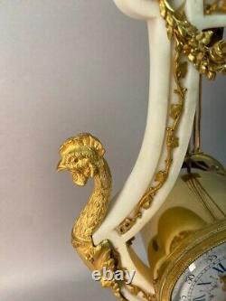 Antique Silent Clock in Marble with Bronze French Louis XVI Style