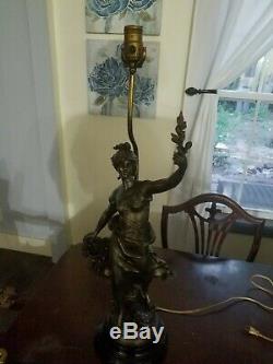 Antique Spelter Statue Lamp by Louis Moreau of France 1834-1917