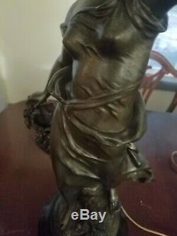Antique Spelter Statue Lamp by Louis Moreau of France 1834-1917