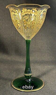 Antique St Louis Crystal Baccarat French Gold Etched Green Base Glass Goblet