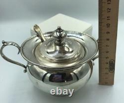 Antique Sterling Silver 800 Sugar Bowl Spoon Lid Marked Handle Rare Old 20th