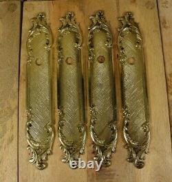 Antique Style LOUIS XV French Gold Brass Metal Door Handle Finger Plate 2 Pairs